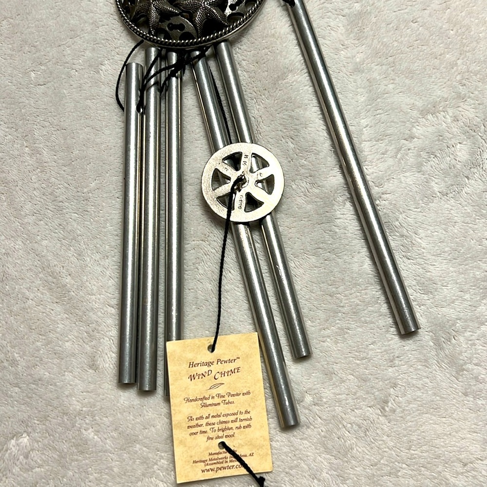 HERITAGE PEWTER. WIND CHIME with SEAHORSE. Handcrafted. 6 Silver Rods. Total 21” - Picture 5 of 10